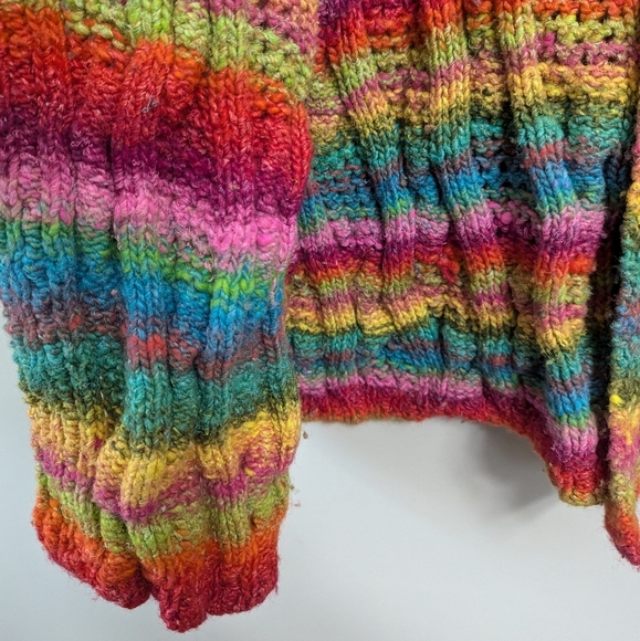 Handknit Gradient Rainbow Knit Open Chunky Cardigan Sweater - Picture 12 of 12